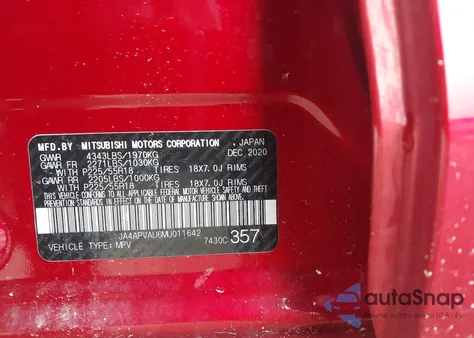 2021 Mitsubishi Outlander Sport 2.0 Se 2Wd из США, поврежденный, VIN JA4APVAU6MU011642